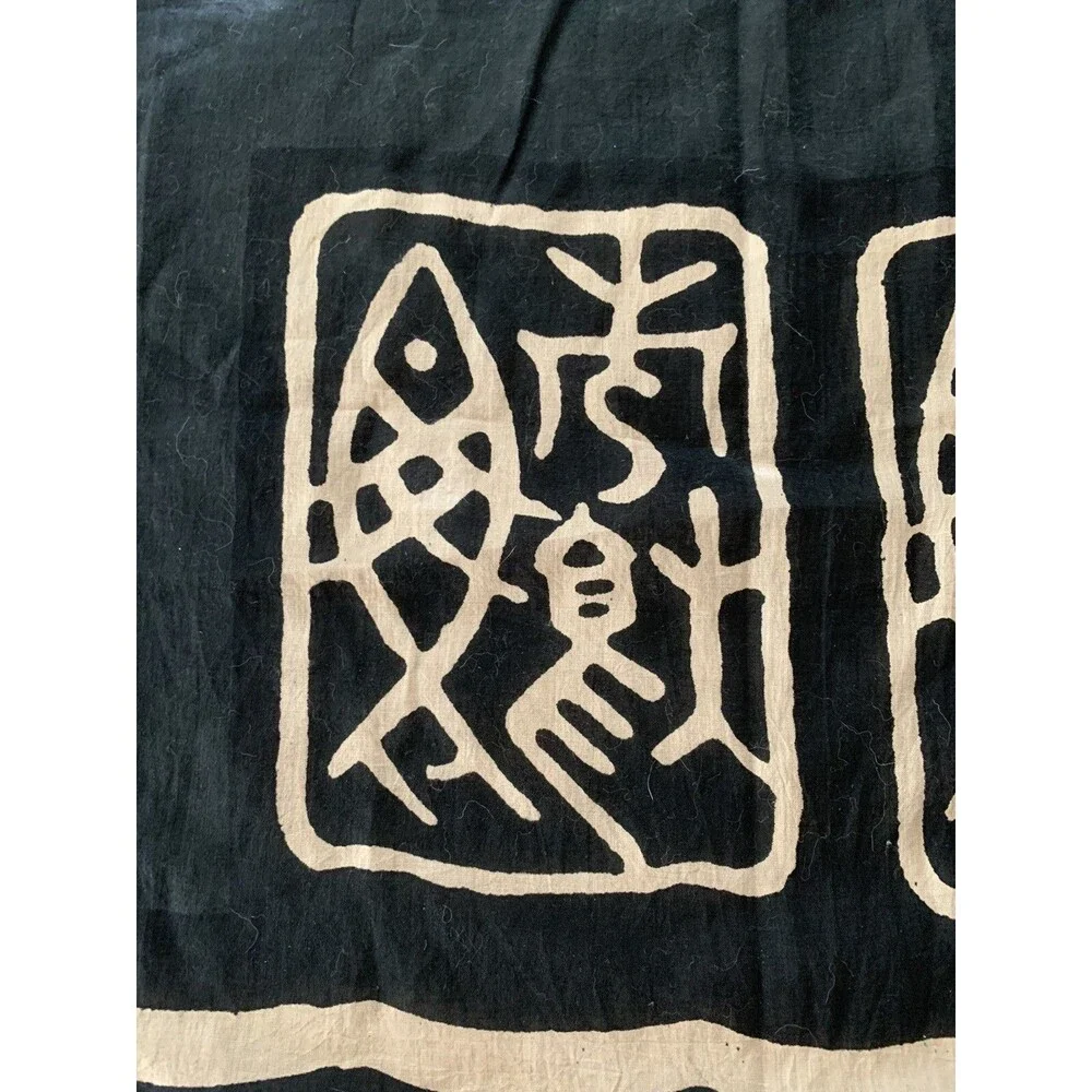 Sarong Hippy Fish Ocean Print Travel Black Tan Symbols Wrap Hippie Boho